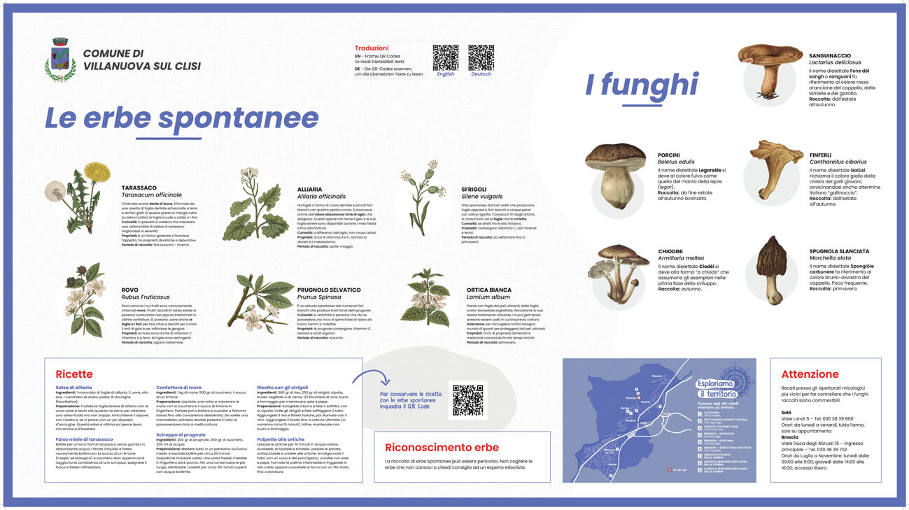 Pannello informativo su erbe e funghi selvatici di Villanuova sul Clisi