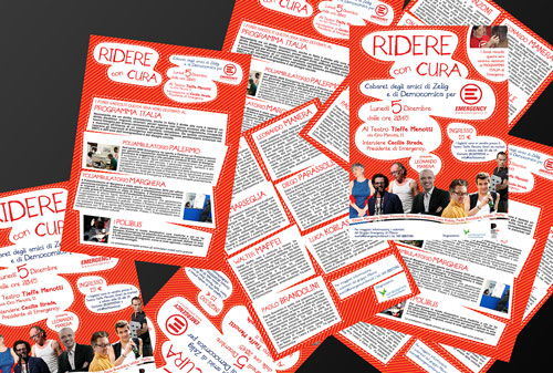 Volantini e manifesti realizzati per lo spettacolo di cabaret Ridere con cura