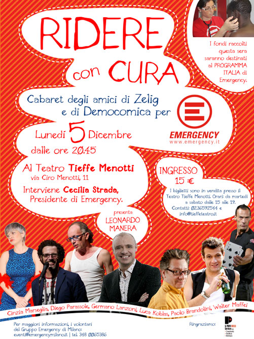 Manifesto dello spettacolo di cabaret Ridere con cura